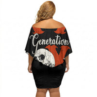 Generation X Skull Off Shoulder Short Dress Retro Distressed Grunge Edgy Nostalgia