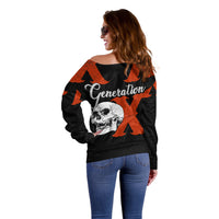 Generation X Skull Off Shoulder Sweater Retro Distressed Grunge Edgy Nostalgia