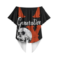 Generation X Skull Off Shoulder Wrap Waist Top Retro Distressed Grunge Edgy Nostalgia