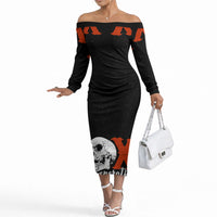 Generation X Skull Off The Shoulder Long Sleeve Dress Retro Distressed Grunge Edgy Nostalgia