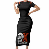 Generation X Skull Short Sleeve Bodycon Dress Retro Distressed Grunge Edgy Nostalgia