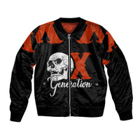 Generation X Skull Sleeve Zip Bomber Jacket Retro Distressed Grunge Edgy Nostalgia