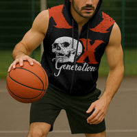 Generation X Skull Sleeveless Zip Hoodie Retro Distressed Grunge Edgy Nostalgia