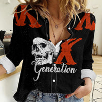 Generation X Skull Women Casual Shirt Retro Distressed Grunge Edgy Nostalgia