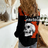 Generation X Skull Women Casual Shirt Retro Distressed Grunge Edgy Nostalgia