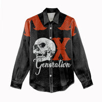 Generation X Skull Women Casual Shirt Retro Distressed Grunge Edgy Nostalgia