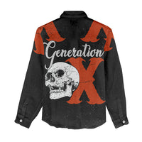 Generation X Skull Women Casual Shirt Retro Distressed Grunge Edgy Nostalgia