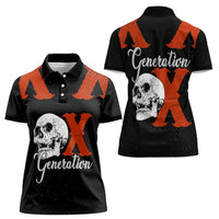 Generation X Skull Women Polo Shirt Retro Distressed Grunge Edgy Nostalgia