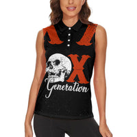 Generation X Skull Women Sleeveless Polo Shirt Retro Distressed Grunge Edgy Nostalgia