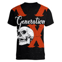 Generation X Skull Women V-Neck T-Shirt Retro Distressed Grunge Edgy Nostalgia