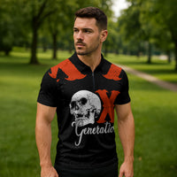 Generation X Skull Zipper Polo Shirt Retro Distressed Grunge Edgy Nostalgia