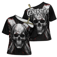 Generation X Skull Cross Shoulder Shirt Distressed Heavy Metal Grunge