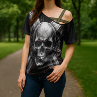 Generation X Skull Cross Shoulder Shirt Distressed Heavy Metal Grunge