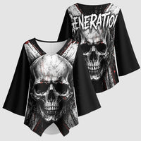 Generation X Skull Kimono Sleeve Blouse Distressed Heavy Metal Grunge