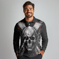 Generation X Skull Long Sleeve Polo Shirt Distressed Heavy Metal Grunge
