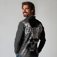 Generation X Skull Long Sleeve Polo Shirt Distressed Heavy Metal Grunge