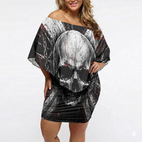 Generation X Skull Off Shoulder Short Dress Distressed Heavy Metal Grunge
