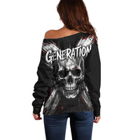 Generation X Skull Off Shoulder Sweater Distressed Heavy Metal Grunge