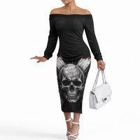 Generation X Skull Off The Shoulder Long Sleeve Dress Distressed Heavy Metal Grunge
