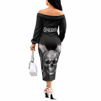 Generation X Skull Off The Shoulder Long Sleeve Dress Distressed Heavy Metal Grunge