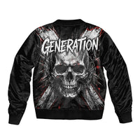Generation X Skull Sleeve Zip Bomber Jacket Distressed Heavy Metal Grunge