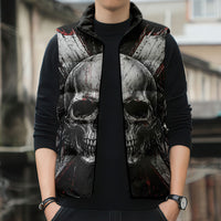 Generation X Skull Sleeveless Puffer Jacket Distressed Heavy Metal Grunge