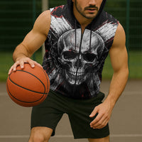 Generation X Skull Sleeveless Zip Hoodie Distressed Heavy Metal Grunge