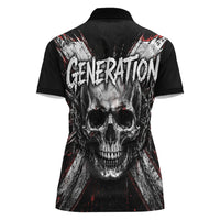 Generation X Skull Women Polo Shirt Distressed Heavy Metal Grunge