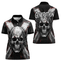 Generation X Skull Women Polo Shirt Distressed Heavy Metal Grunge