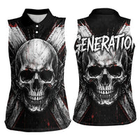 Generation X Skull Women Sleeveless Polo Shirt Distressed Heavy Metal Grunge