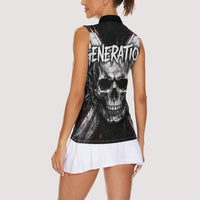 Generation X Skull Women Sleeveless Polo Shirt Distressed Heavy Metal Grunge