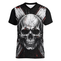 Generation X Skull Women V-Neck T-Shirt Distressed Heavy Metal Grunge