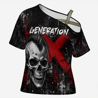 Generation X Mohawk Skull Cross Shoulder Shirt Distressed Punk Rock Grunge