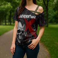 Generation X Mohawk Skull Cross Shoulder Shirt Distressed Punk Rock Grunge
