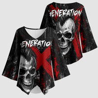 Generation X Mohawk Skull Kimono Sleeve Blouse Distressed Punk Rock Grunge