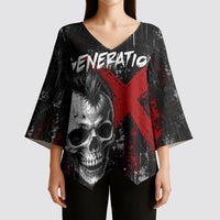 Generation X Mohawk Skull Kimono Sleeve Blouse Distressed Punk Rock Grunge