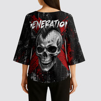 Generation X Mohawk Skull Kimono Sleeve Blouse Distressed Punk Rock Grunge