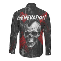 Generation X Mohawk Skull Long Sleeve Button Shirt Distressed Punk Rock Grunge