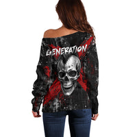Generation X Mohawk Skull Off Shoulder Sweater Distressed Punk Rock Grunge