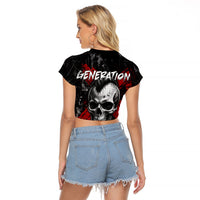 Generation X Mohawk Skull Raglan Cropped T Shirt Distressed Punk Rock Grunge