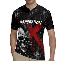 Generation X Mohawk Skull Rugby Jersey Distressed Punk Rock Grunge