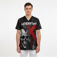 Generation X Mohawk Skull Scrub Top Distressed Punk Rock Grunge