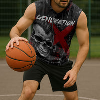 Generation X Mohawk Skull Sleeveless Hoodie Distressed Punk Rock Grunge
