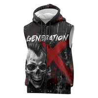 Generation X Mohawk Skull Sleeveless Zip Hoodie Distressed Punk Rock Grunge