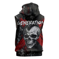 Generation X Mohawk Skull Sleeveless Zip Hoodie Distressed Punk Rock Grunge