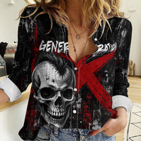 Generation X Mohawk Skull Women Casual Shirt Distressed Punk Rock Grunge