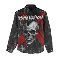 Generation X Mohawk Skull Women Casual Shirt Distressed Punk Rock Grunge