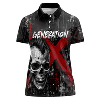 Generation X Mohawk Skull Women Polo Shirt Distressed Punk Rock Grunge