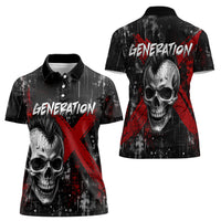 Generation X Mohawk Skull Women Polo Shirt Distressed Punk Rock Grunge