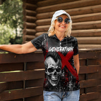 Generation X Mohawk Skull Women Polo Shirt Distressed Punk Rock Grunge